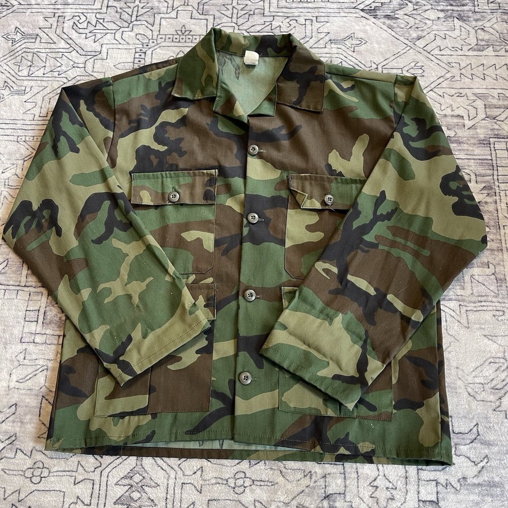 Vintage US Army Woodland Camo Combat Military BDU Shirt M81 Large Regular